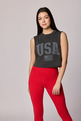 USA Crop Tank - Washed Black
