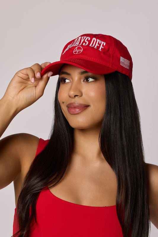 “No Days Off” USA‑Made Dad Hat | MAGA Red