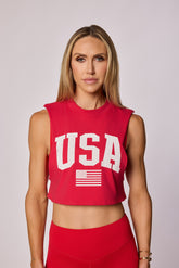 USA Crop Tank - MAGA Red