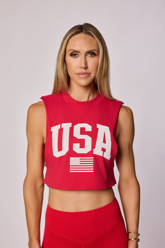 USA Crop Tank - MAGA Red