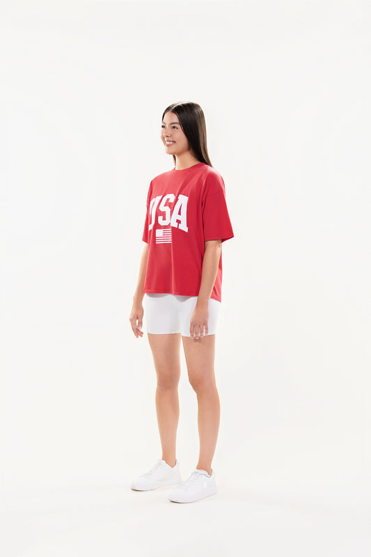 USA Oversized Tee - MAGA Red