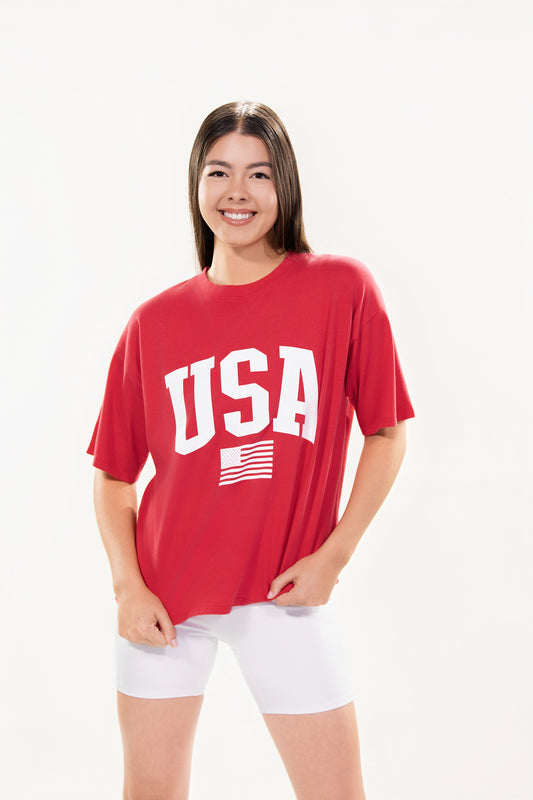 USA Oversized Tee - MAGA Red