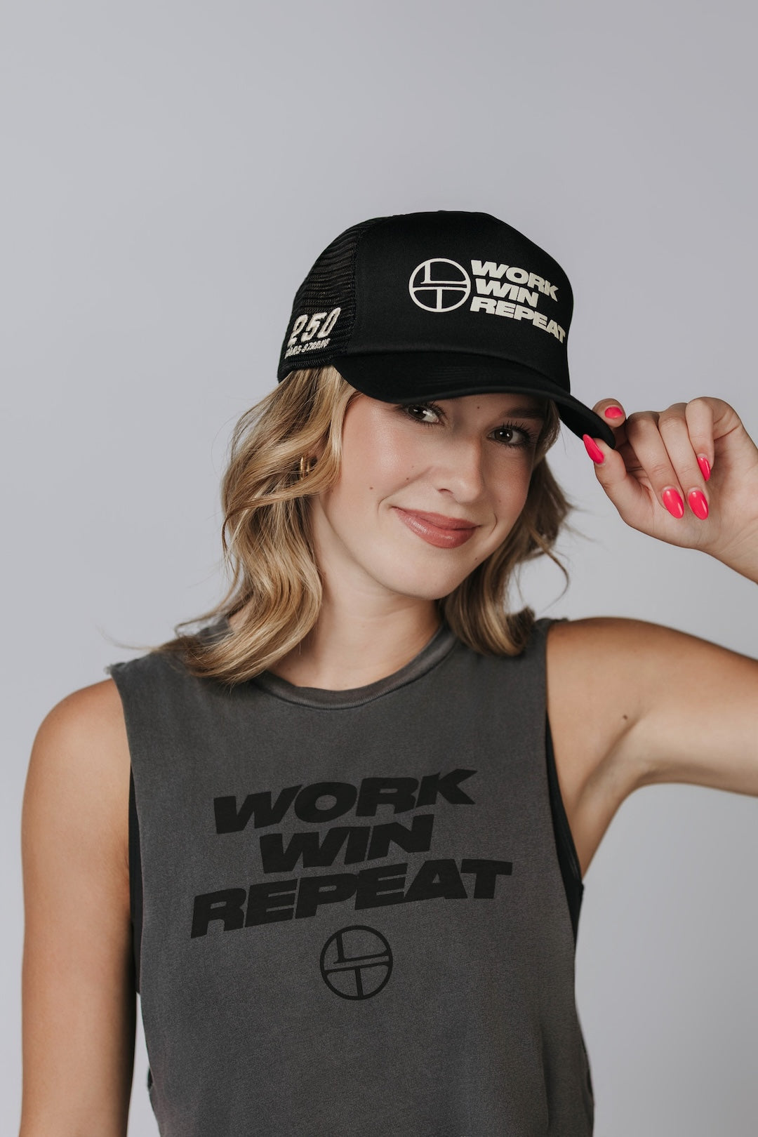 WORK, WIN, REPEAT Trucker Hat - Black