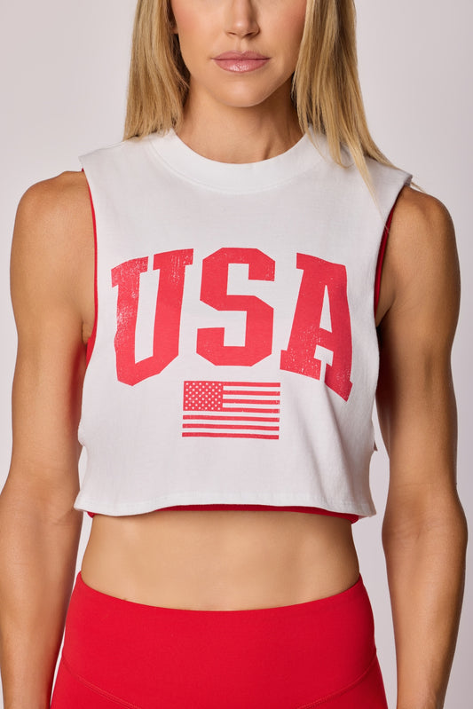 USA Crop Tank - Optic White